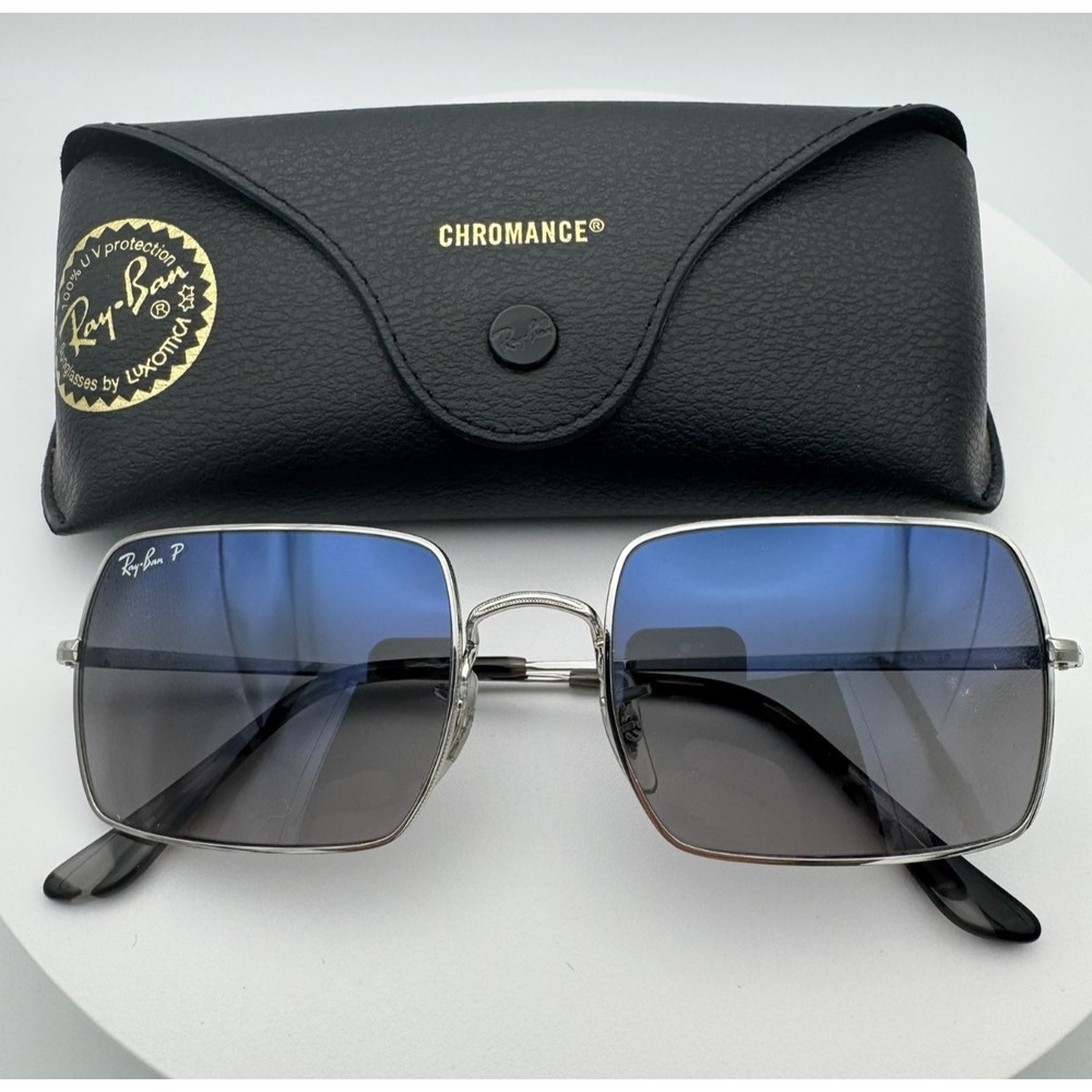 Ray-Ban RB1969 Men's Rectangle Polarized Sunglasses Silver/Blue 54-19 145 3P